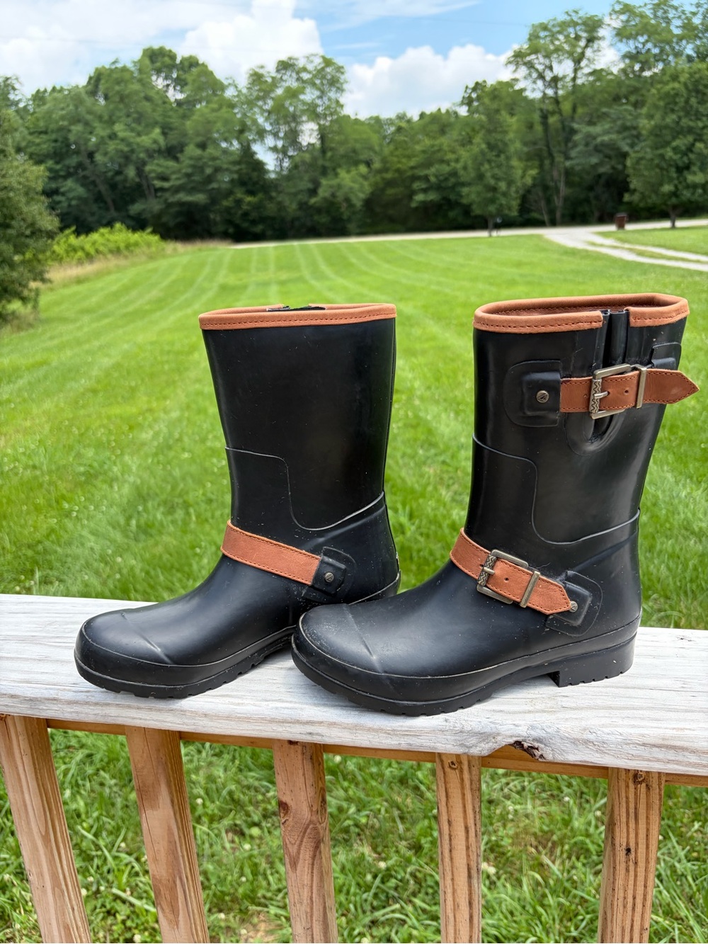 Black Rubber SPERRY‎ TOP SIDER Walker Fog Mid Calf Fleece Lined Boots w/Straps 6